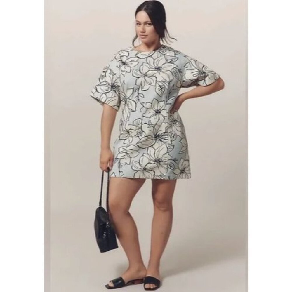 Dhruv Kapoor Short-Sleeve Denim Mini Dress M Shift Floral Coquette Mod Wedding
